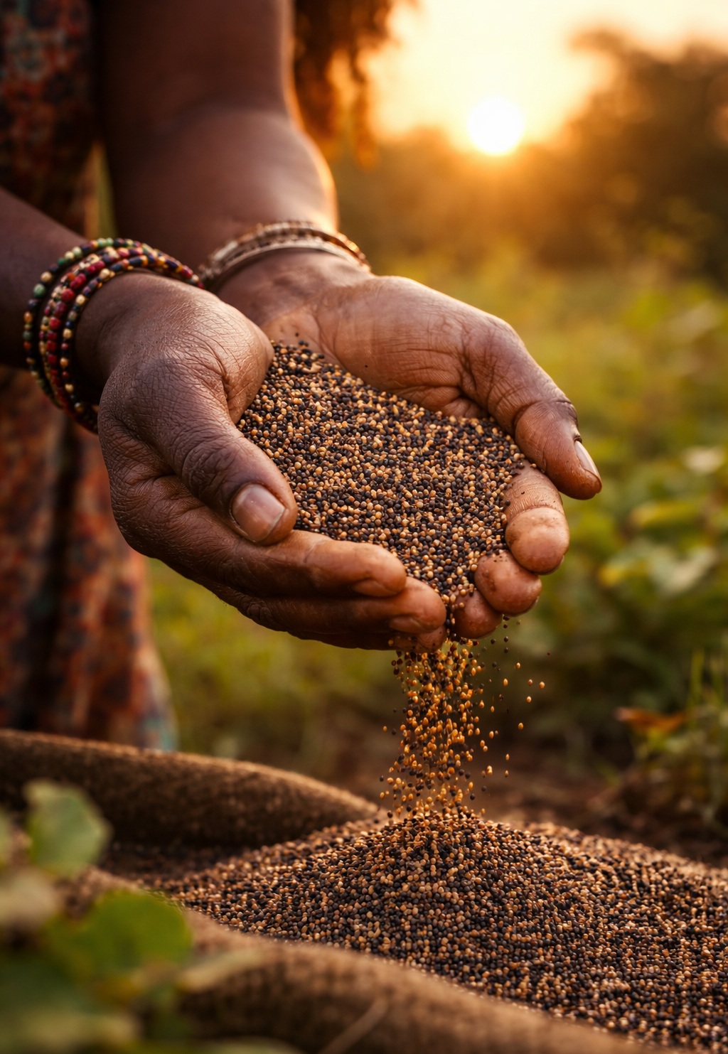 Mains tenant des graines de moutarde au Togo